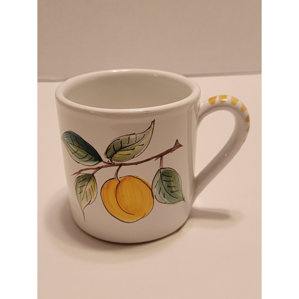Italian Cantagalli Firenze Rustic Country Peach Mug Cup Folk Art Boho Fruit 0314